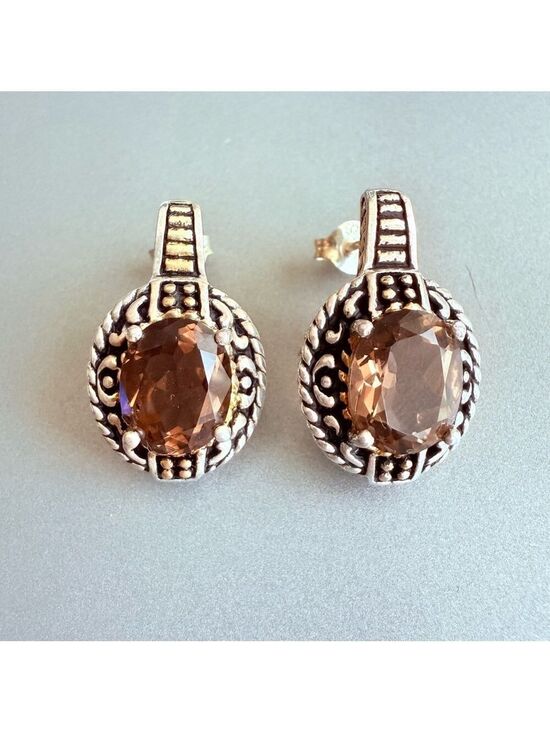 Unbranded Jewelry - Smoky Topaz 2 Tone Sterling Silver Dotted Filigree CJ JC Designer Stud E…